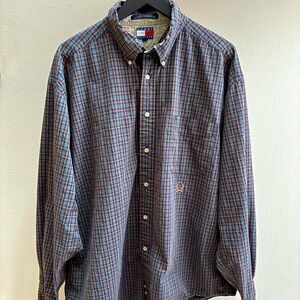 Tommy Hilfiger VTG 90s brown/blue plaid button-down shirt XL